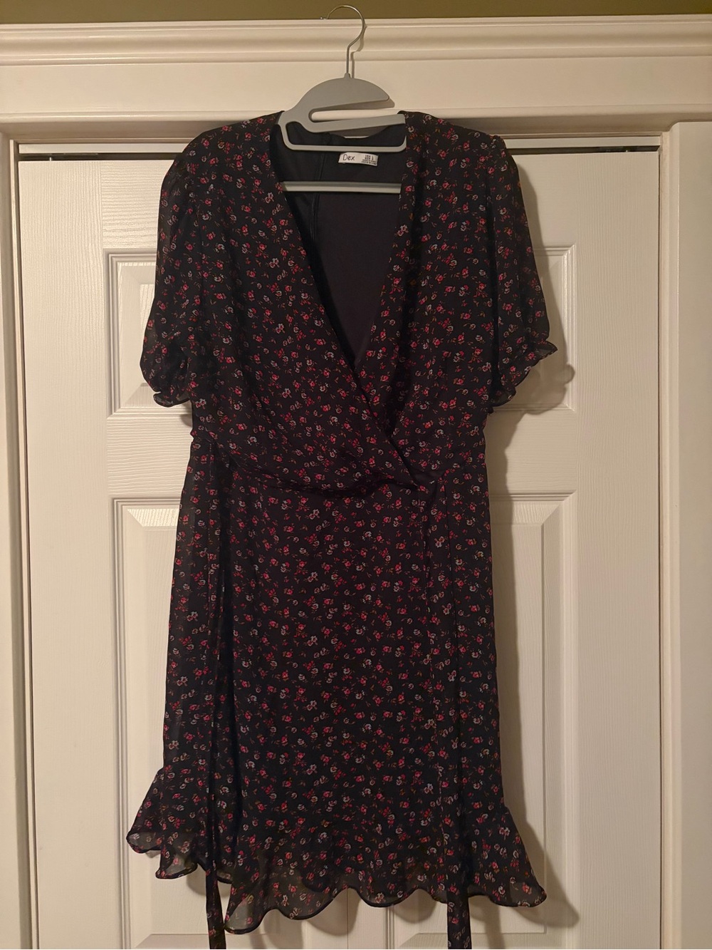 Dex Wrap Midi Dress - Black with Pink Floral
